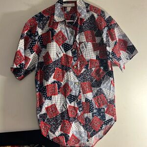 PRE-OWNED IMPULSE MENS PATCHWORK FLORAL LOOK SHIRT SIZE MEDIUM